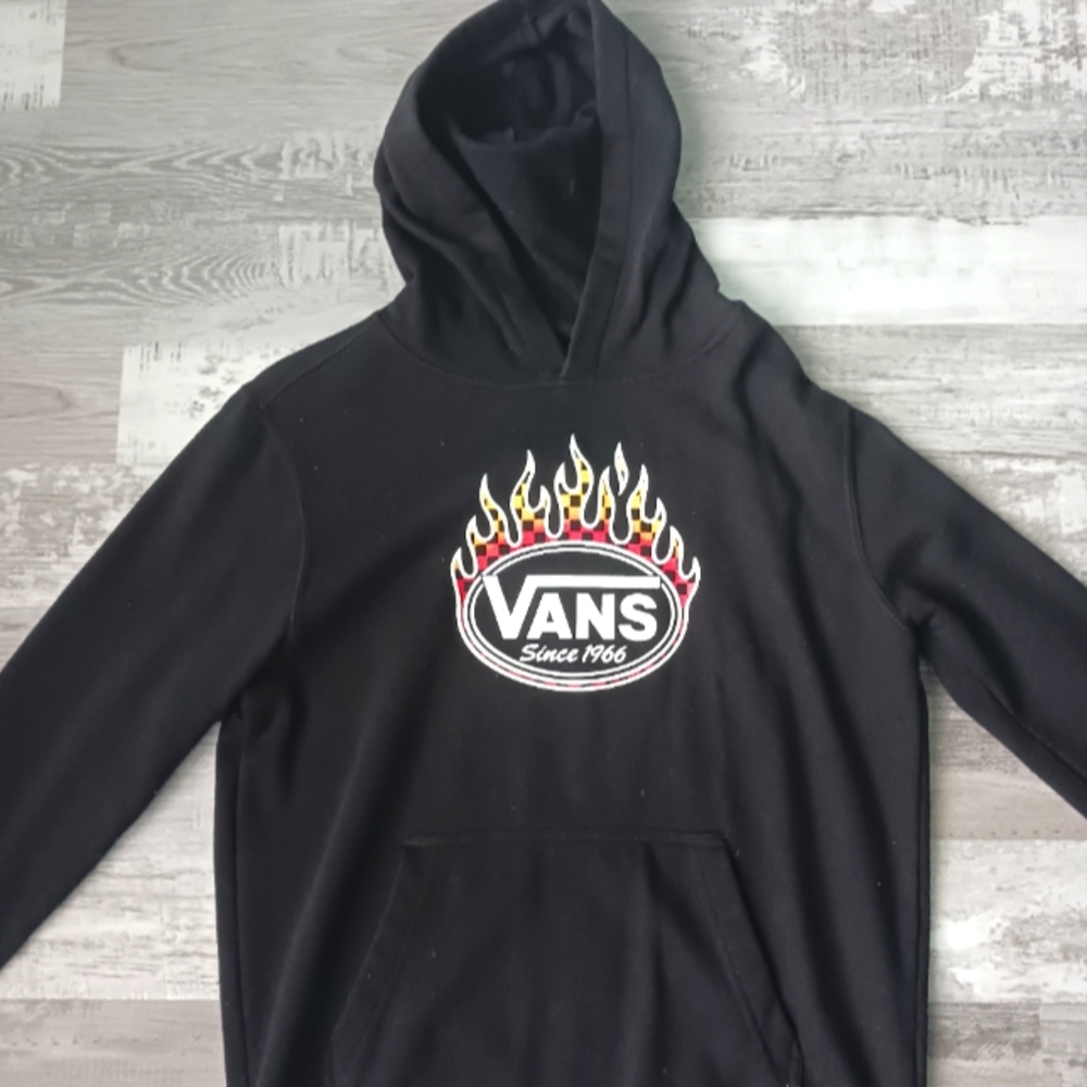 vans "off the wall" flames hoodie sweatshirt (14/large) youth